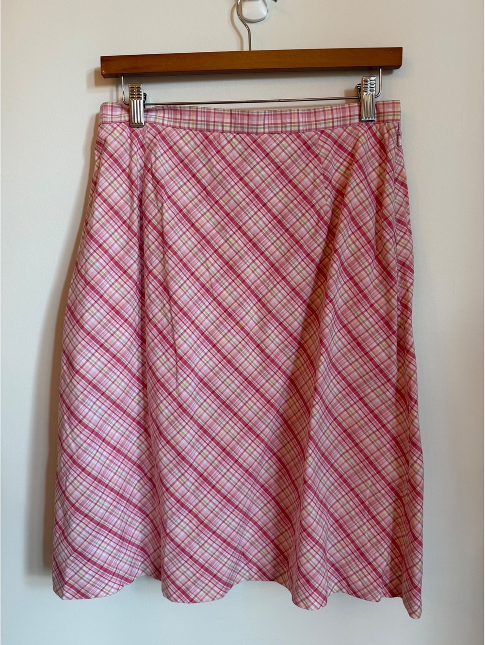 346 Brooks Brothers Pink Plaid A-Line Skirt Size 10 100% Cotton Classic Preppy